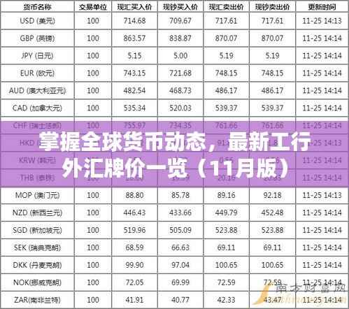 掌握全球货币动态,最新工行外汇牌价一览(11月版)