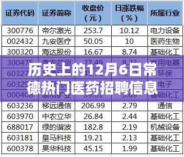 历史上的12月6日常德医药招聘热门信息解析与洞悉行业动向指南