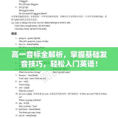高一音标全解析,掌握基础发音技巧,轻松入门英语!
